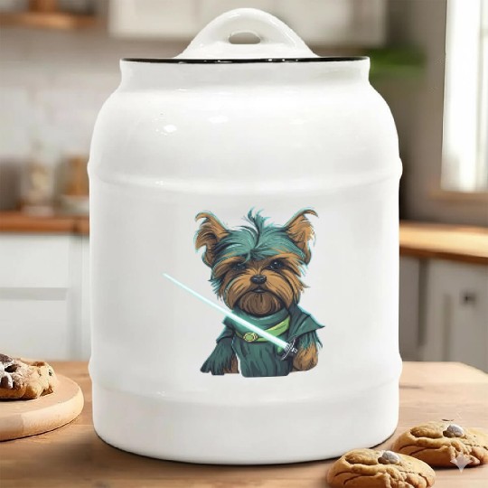 Yorkie with Lightsword Ceramic Cookie Jars