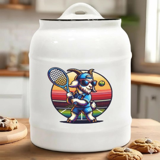 Goat Tennis Player Unique Sport Design Ceramic Cookie Jars