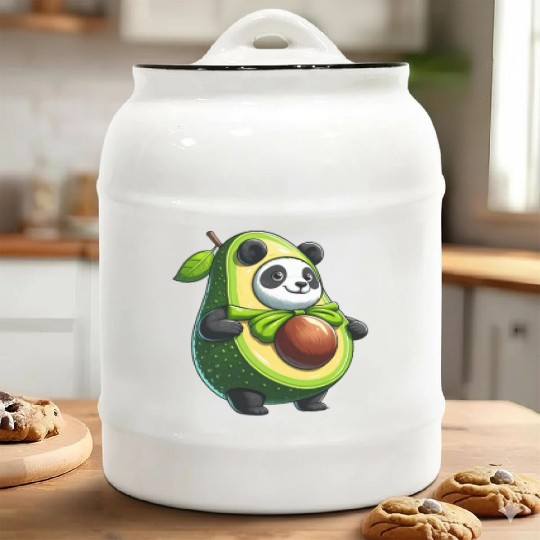 Avocado Panda: Peaceful Green Guardian Ceramic Cookie Jars