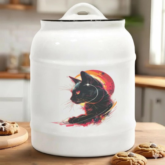Solar Eclipse with Cat Ceramic Cookie Jars