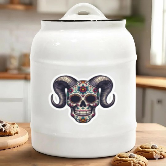 Enchanted Horns: Sugar Skull- Sugar Skull Ceramic Cookie Jars