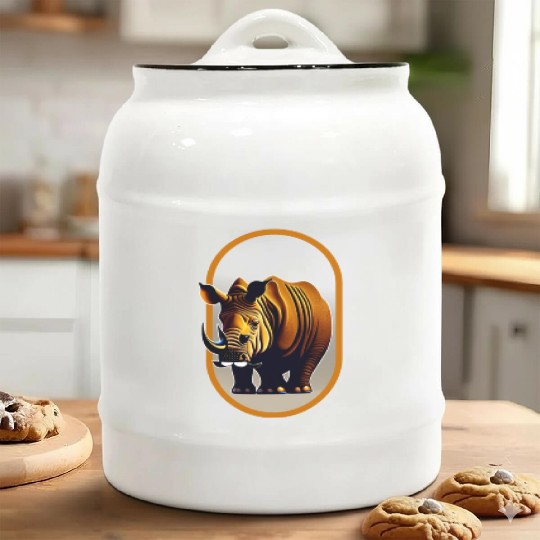 Javan Rhinoceros Illustration Ceramic Cookie Jars