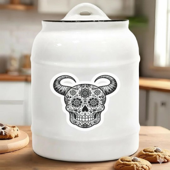 Sweet Enchantment: Sugar Horned Skull- sugar skull Ceramic Cookie Jars