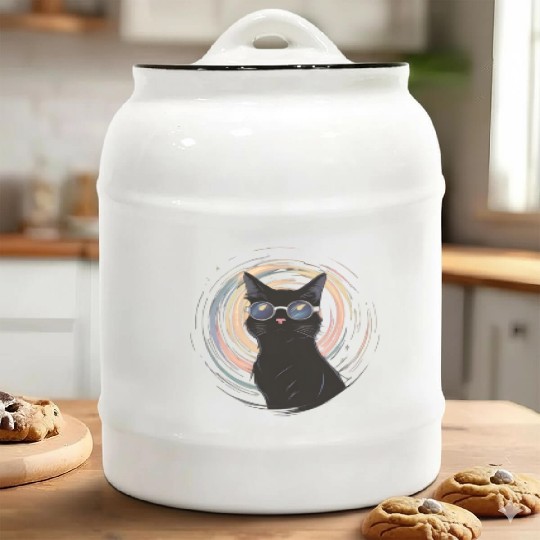 Solar Eclipse 2024 Cat Wearing Glasses Ceramic Cookie Jars