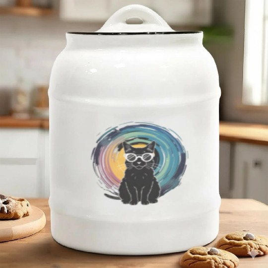 Solar Eclipse 2024 Cat Wearing Glasses Ceramic Cookie Jars