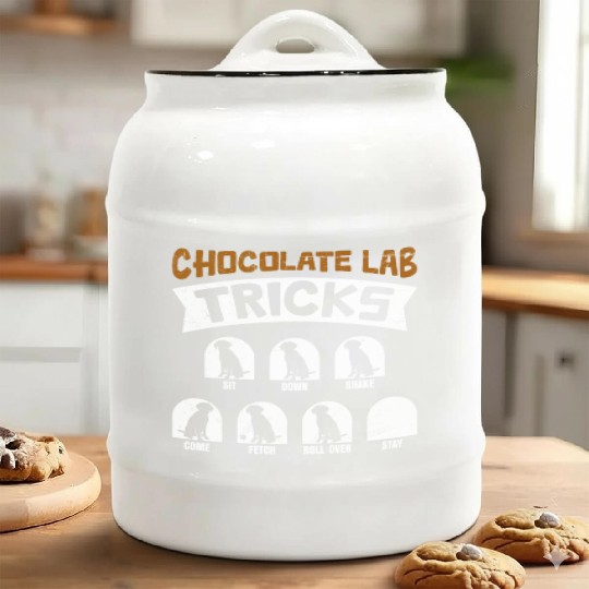 Labrador Funny CHOCOLATE LAB TRICKS Stubborn Ceramic Cookie Jars