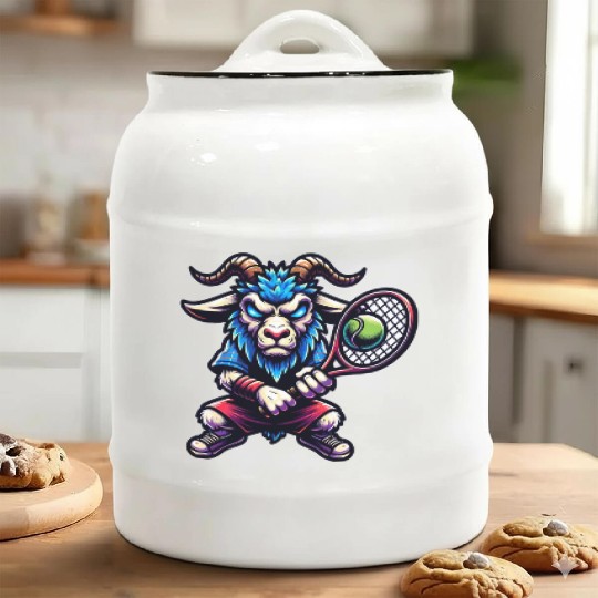 Goat Tennis Player Court Match Design Ceramic Cookie Jars