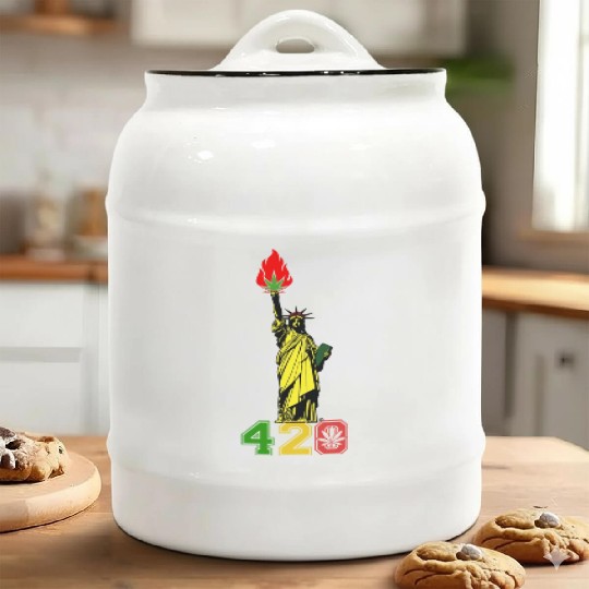 Humoristic 420 Liberty Herb Weed Marijuana Design Ceramic Cookie Jars