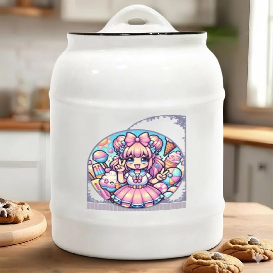 Kawaii Anime Girl's Ice Cream Paradise Sweet Ceramic Cookie Jars
