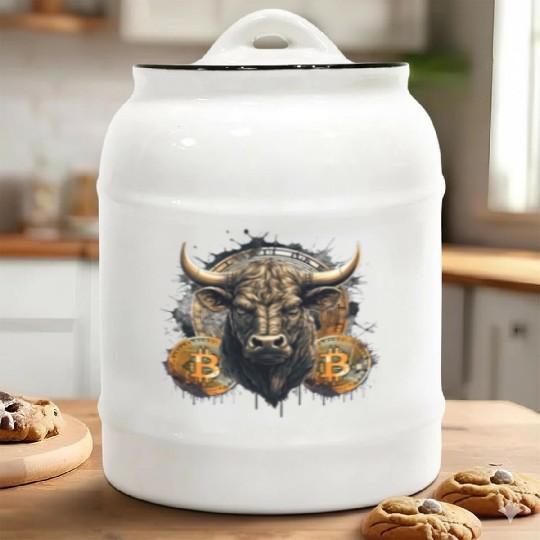 Crypto Bull Funny Blockchain Bitcoin Trader Ceramic Cookie Jars
