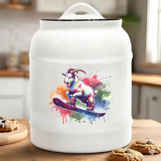 Goat Snowboarder Winter Freestyle Design Ceramic Cookie Jars