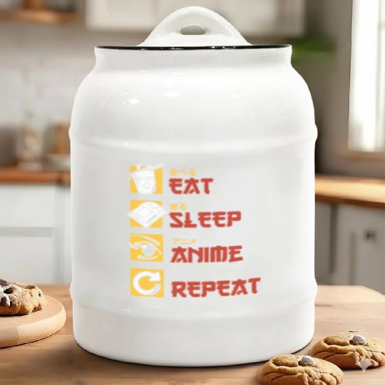 eat sleep anime repeat funny manga Ceramic Cookie Jars