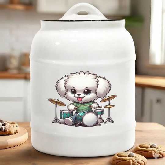 Cool Bolonka Puppy Drummer Design Ceramic Cookie Jars