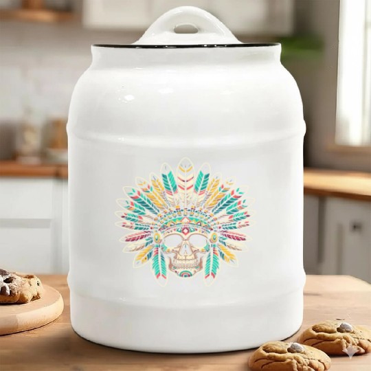 Indigenous Native American Skull Head Ceramic Cookie Jars