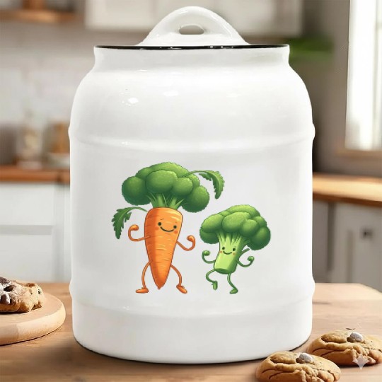 Carrot Dancing with Broccoli Ceramic Cookie Jars