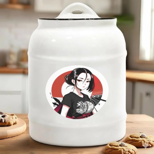İllustration of asian girl Ceramic Cookie Jars