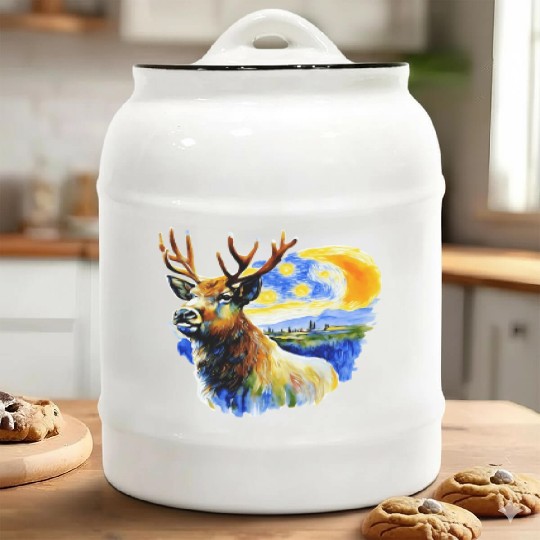 Beautiful deer on forest art Ceramic Cookie Jars