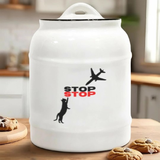 Funny Hilarious Cat Kitty Stop Airplane In Mid Air Ceramic Cookie Jars