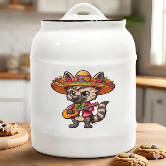 Cinco de Mayo Hyena Mariachi Guitar Ceramic Cookie Jars