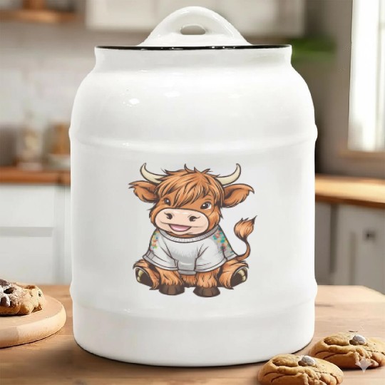 Cute Baby Highland Cow Graphic Highland Cattle Ceramic Cookie Jars