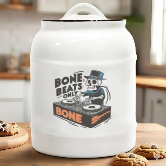 Bone Beats Only Vintage Skeleton DJ Mixing Music Ceramic Cookie Jars