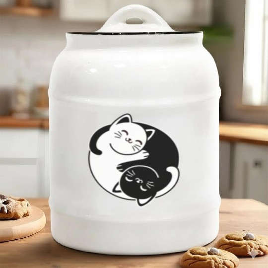 Yin and Yang Cats Ceramic Cookie Jars
