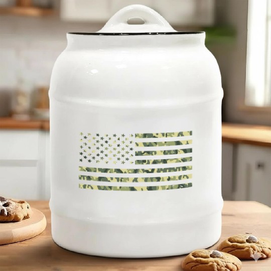 Camo American Flag USA Camouflage Men Boys Women Ceramic Cookie Jars