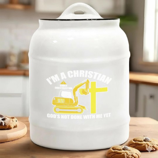 I'm A Christian Under Construction God's Not Done Ceramic Cookie Jars