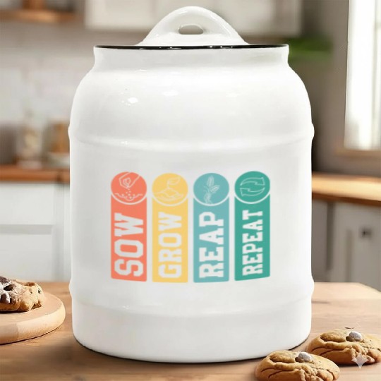 Sow, Grow, Reap, Repeat Farmer Farming Ceramic Cookie Jars