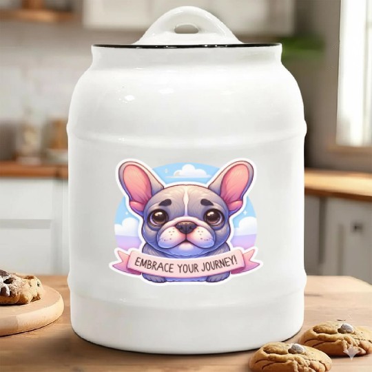 Embrace Your Journey: French Bulldog Motivational Ceramic Cookie Jars
