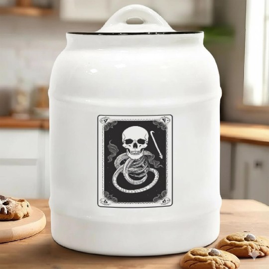 Skull Tarot Card Reader Astrology Occult Ceramic Cookie Jars