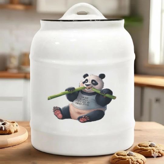 Panda Paradise: Serene Panda Enjoying a Bamboo Fea Ceramic Cookie Jars
