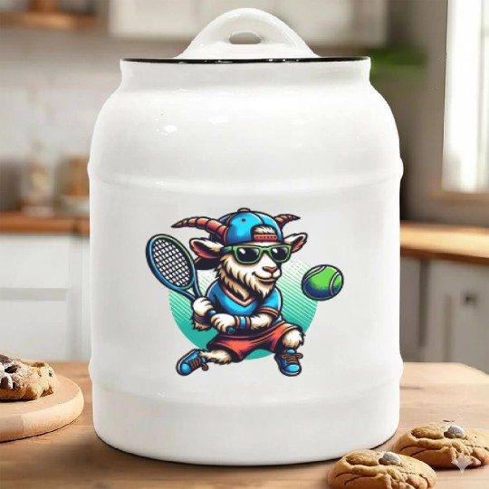 Goat Tennis Player Court Match Design Ceramic Cookie Jars