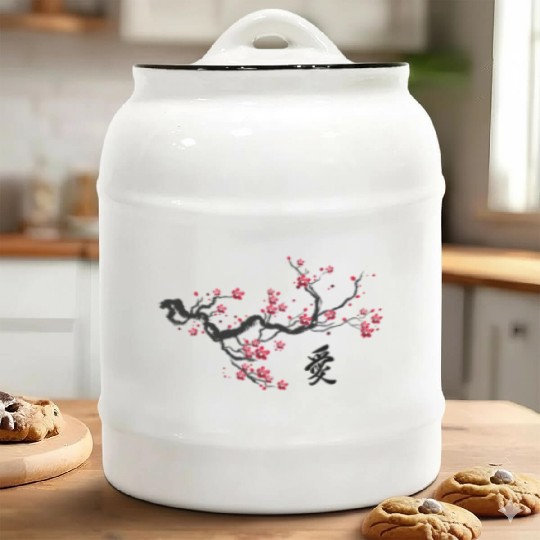 Vintage Cherry Blossom Japanese Culture Graphical Ceramic Cookie Jars