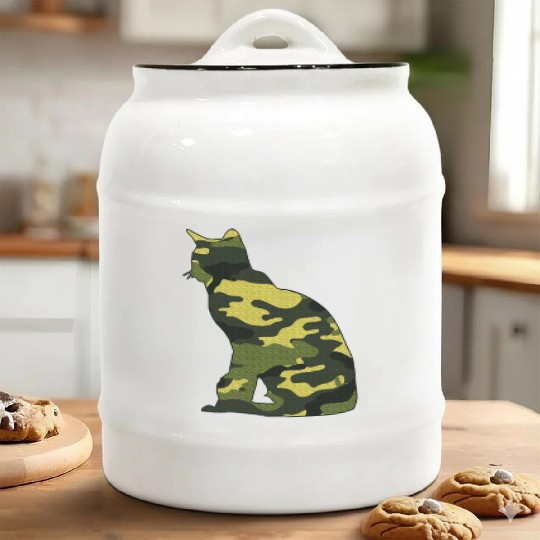 Military Burmese Camo Men Print US Cat Kitty Ceramic Cookie Jars