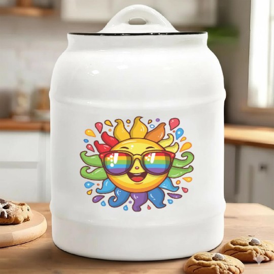Rainbow Sun Queer LGBTQ Pride Month Fun Summer Ceramic Cookie Jars