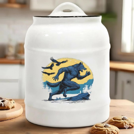 Running Werewolf with Crows Ceramic Cookie Jars