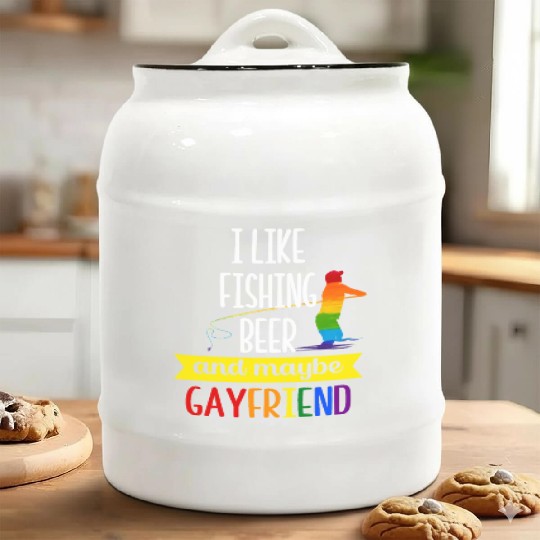 I like my Fishing Beer Gayfriend Pride Month Pride Ceramic Cookie Jars