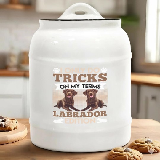 CHocolate Labrador I DO TRICKS ON MY TERMS Ceramic Cookie Jars