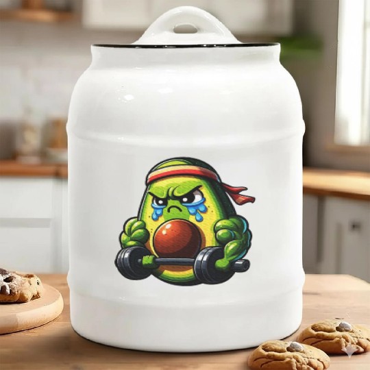Weightlifing Fitness Workout Gym Avocado Ceramic Cookie Jars
