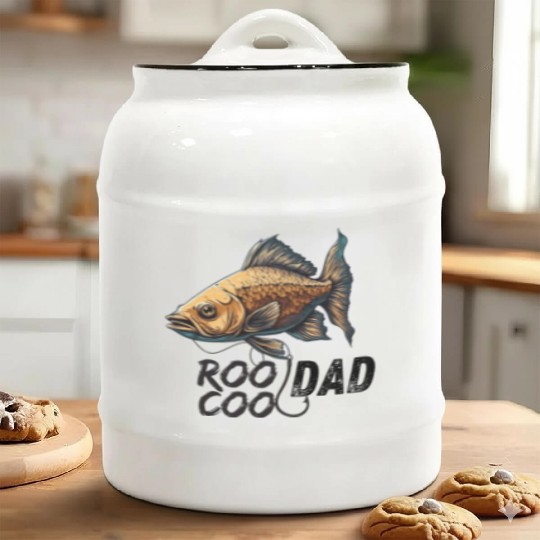 Funy Father's Day Reel Cool Dad Crazy Dog Dad Fish Ceramic Cookie Jars