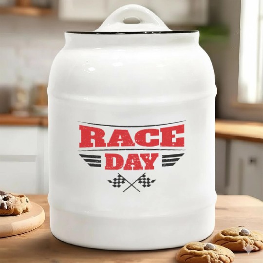 Race Day Car Racing Checkered Flag Ceramic Cookie Jars