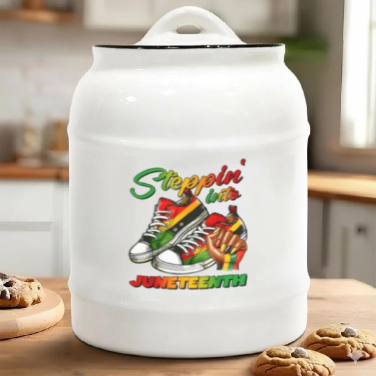 stepping into juneteenth Afro Woman Black Girl Ceramic Cookie Jars
