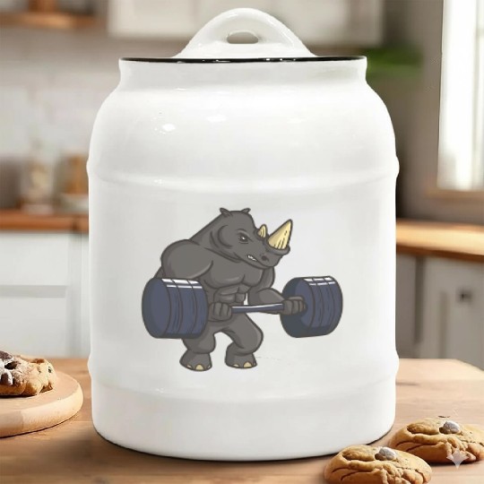 Rhinoceros Powerlifting Weightlifting Gym Rhino Lo Ceramic Cookie Jars