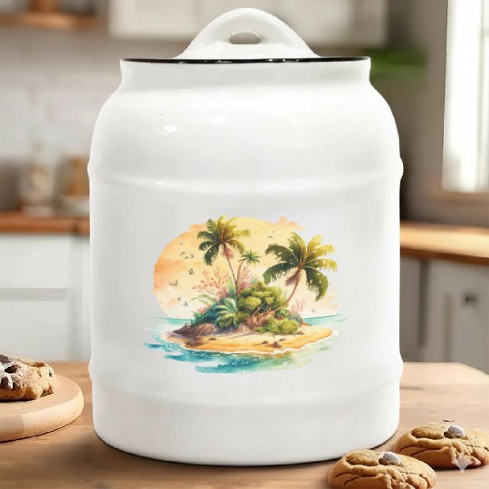 Tropical Watercolor Paradise, Summer Clipart Ceramic Cookie Jars