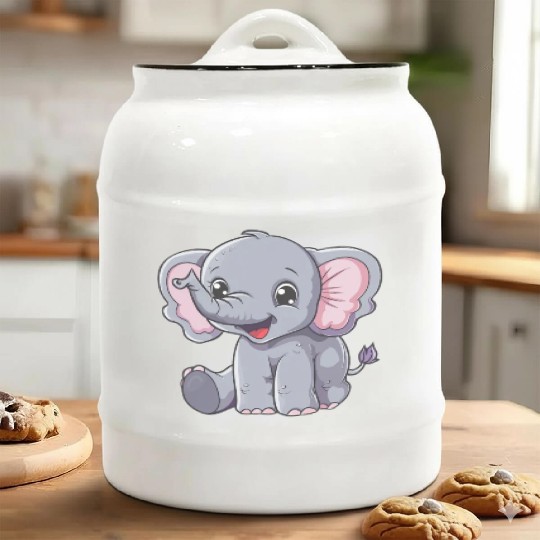 Adorable Baby Elephant Joyful Smile Ceramic Cookie Jars
