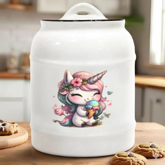 Chibi Unicorn Eating Ice Cream Ceramic Cookie Jars