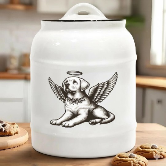 Labrador angel wings black white halo Ceramic Cookie Jars