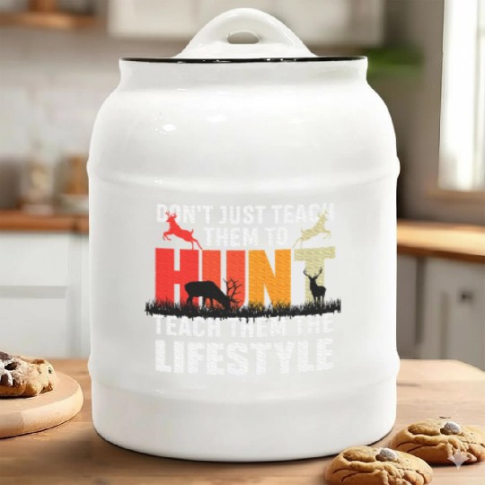 Camo US Flag Deer Elk Buck Camoflage Hunting Ceramic Cookie Jars