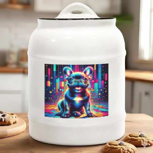 French Bulldog Neon Art Ceramic Cookie Jars